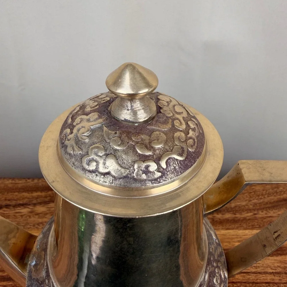 Vintage Brass Dragon Teapot Set with 2‎ Cups Ornate Relief Asian Style Decor